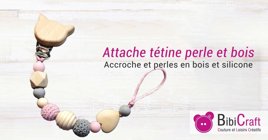 Attache tétine perle silicone et bois